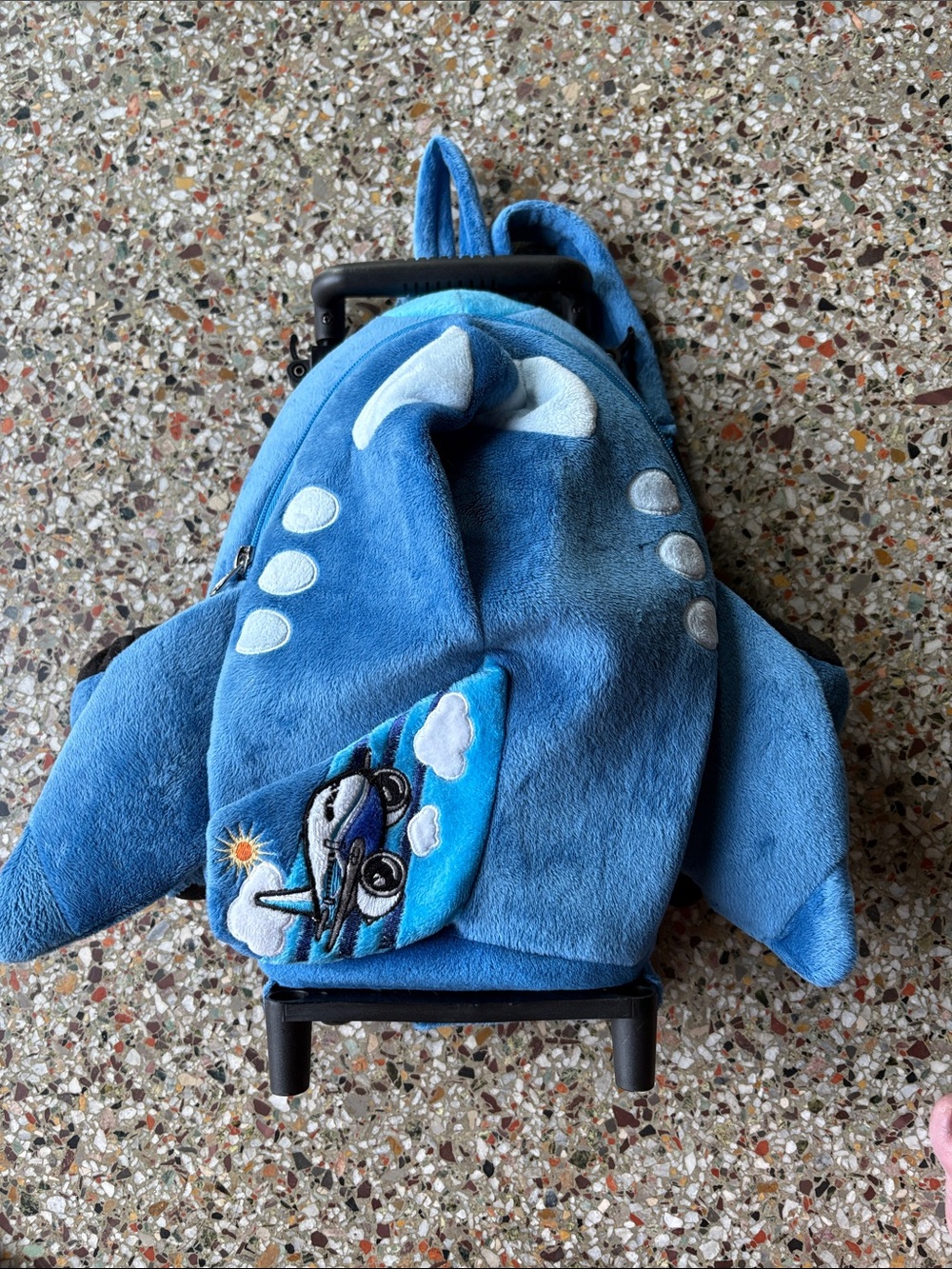 Blue Plush Airplane Kids Backpack with Embroidered Plane